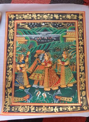 Radha Krishna Painting on Silk Fabric