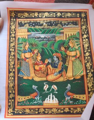 Radha Krishna Painting on Silk Fabric