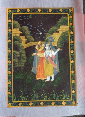 Radha Krishna Painting on Silk Fabric