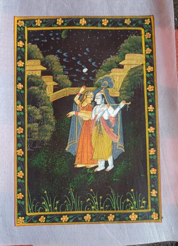 Radha Krishna Painting on Silk Fabric