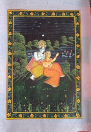 Radha Krishna Painting on Silk Fabric